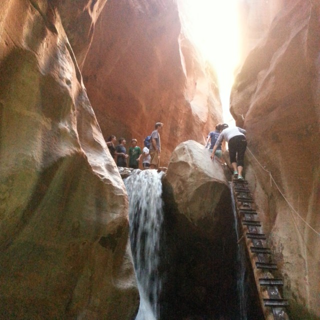Kanarraville Falls Hike - climbing up the falls