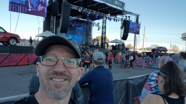 The obligatory concert selfie. The main stage area is to the right. Las Vegas Rock 'n' Roll Marathon 03
