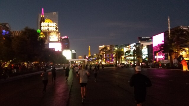 Once the sun was down, the lights seemed to get brighter. I was actually surprised by how dark the street was, without any headlights to illuminate it. You really had to watch your step. Las Vegas Rock 'n' Roll Marathon 12