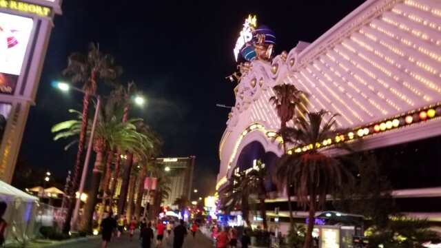 Running between the Mirage and Harrah's. They were still putting the finish line together when we passed. We still had LOTS of miles to go. Las Vegas Rock 'n' Roll Marathon 15