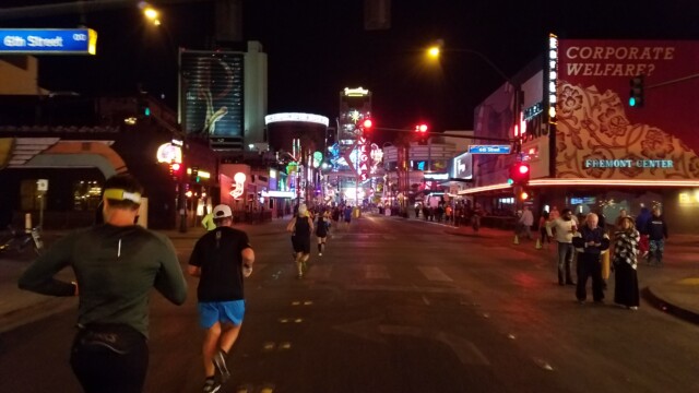 Several miles north of the Strip is Fremont Street, also known as the "Old Strip." There were still some spectators, but they were fewer and further between. Las Vegas Rock 'n' Roll Marathon 16