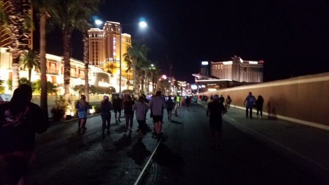 Back on the Strip. This is just a couple of miles from the finish line. There were still waves and waves of runners on the other side of the street, heading north. At this point I was running south. Las Vegas Rock 'n' Roll Marathon 19