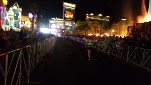 The water show was going on as I came in. You can see the lights and flames and mist from the jets. It was pretty epic. Las Vegas Rock 'n' Roll Marathon 24