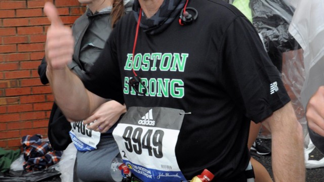 Still smiling - leaving Athlete's Village for the starting corral