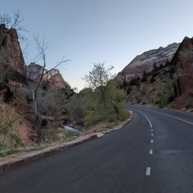 This early in the morning, the park was mostly deserted. We only saw a few cars on Zion Canyon Scenic Drive.